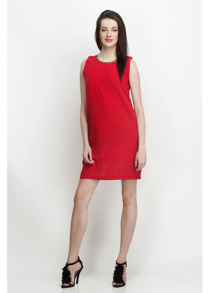 Red Mimdress With Neck Cahin Red Mimdress With Neck Cahin